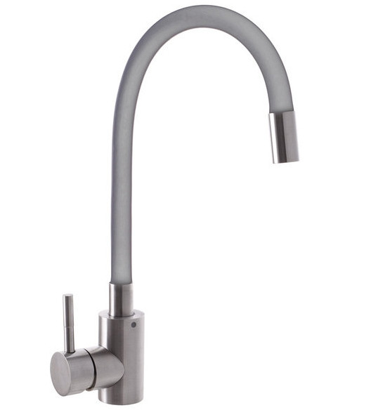 Змішувач з гнучким гусаком сірого кольору з нержавіючої сталі