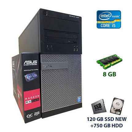 Комп'ютер Dell OptiPlex 3020 Tower / Intel Core i5-4590 (4 ядра по 3.3 — 3.7 GHz) / 8 GB DDR3 / 120 GB SSD, фото 1