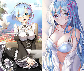 50 х 70 см 450 грн REM RAM Re Zero Рем Рам Життя Заново з нуля Подушка Дакимакура для обіймів аніме принт