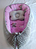 Кокон ( позиціонер , гніздечко) для новонароджених Сірий з зірками + подушечка ортопедична плюш бязь, фото 7