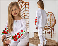 Блузка - вышиванка для девочек Flower тм BrilliAnt Размеры 128 - 134