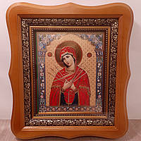 Икона Семистрельная Пресвятая Богородица, лик 15х18 см, в светлом деревянном киоте
