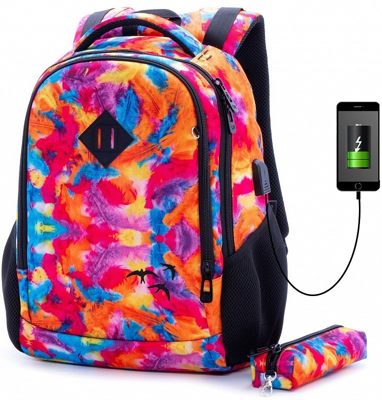 Рюкзак шкільний ортопедичний для дівчинки у 3-9 клас ультрамодний з USB молодіжний абстрактний принт SkyName 57-24