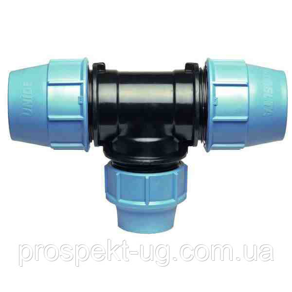 Трійник перехідний Ду25х20х25 обжимний Unidelta ПНД, фото 1