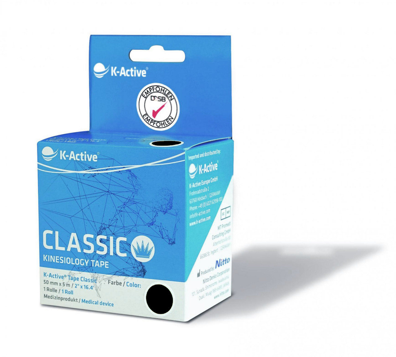 Кінезіотейп K-active Classic, чорний, 5 м*5см