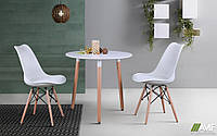 Обеденный комплект круглый стол Trio + белые стулья Aster White Wood