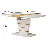 Прямоугольный раздвижной стол Vetro Mebel TM-59-1 120-160х80см белый с вставками и натурального дубового шпона
