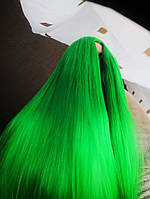 Яркий зеленый парик 100см. Зеленый длинный парик.