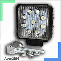 Светодиодная LED фара 27 ват 9 диодов дальний свет квадратная 28 мм