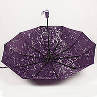 Зонт женский складной сиреневый полуавтомат с внутренним рисунком звездное небо Bellissimo