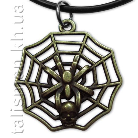 Кулон K-077 - Павук з черепом на павутині (бронза)
