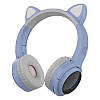Бездротові Навушники з котячими Вушками з підсвічуванням + підтримка MicroSD Cat Ear XY-203 Сіро-Рожевий, фото 3