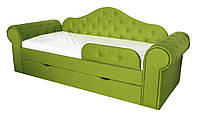 Кровать диван Мелани с выездным ящиком, с защитным бортиком оливковый
