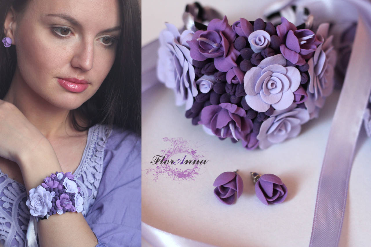 

"Лавандовый аромат" Авторский комплект украшений из полимерной глины