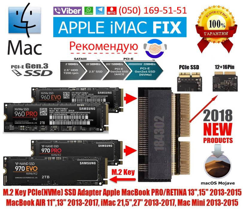 

Адаптер переходник M.2 SSD NVME to Apple SSD Macbook,iMac 2013-2017