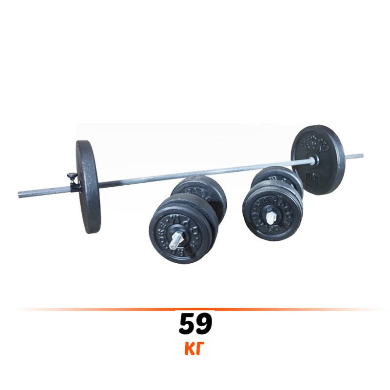 

Комплект 59 кг Штанга 1,8 м прямая наборная + гантели 43 см разборные с гранилитовыми дисками