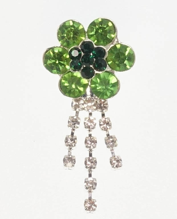 

Брошь "Цветок с зелеными стразами и подвесками"