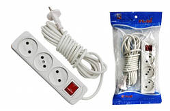 Подовжувач на 3 розетки з вимикачем, довжина 3 метри