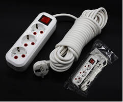 Подовжувач на 3 розетки з копкою і із заземленням, довжина 3 метри