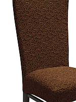 Чехлы натяжные на стулья жаккардовые без рюши DONNA набор 6 шт коричневые