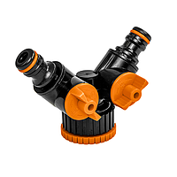 Трійник з запірними кранами, внутрішня різьба 1", редукція на 3/4", ECO-PWB2222L