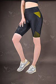 Велосипедки жіночі спортивні з вставками жовтого бифлекса і сітки