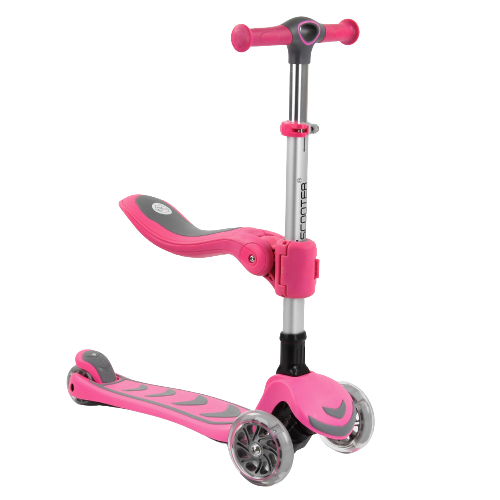 Самокат триколісний дитячий 3 в 1 з сидінням, складне кермо, колеса PU 12см світяться Best Scooter Т-05165