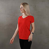 Женская футболка с V-образным вырезом 100% хлопок Красный, L, Шелкография