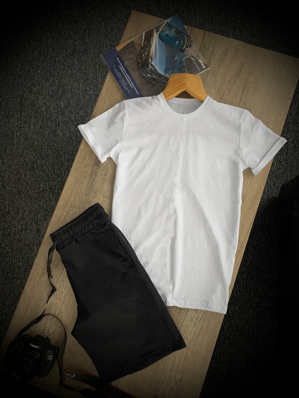 Комплект футболка біла, шорти чоловічі чорні CROSSGO | Костюм літній ЛЮКС якості, фото 1