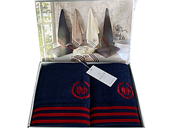 Набір рушників Maison D'or Delon Navy Red махрові 30-50 см,50-100 см,70-140 см синій