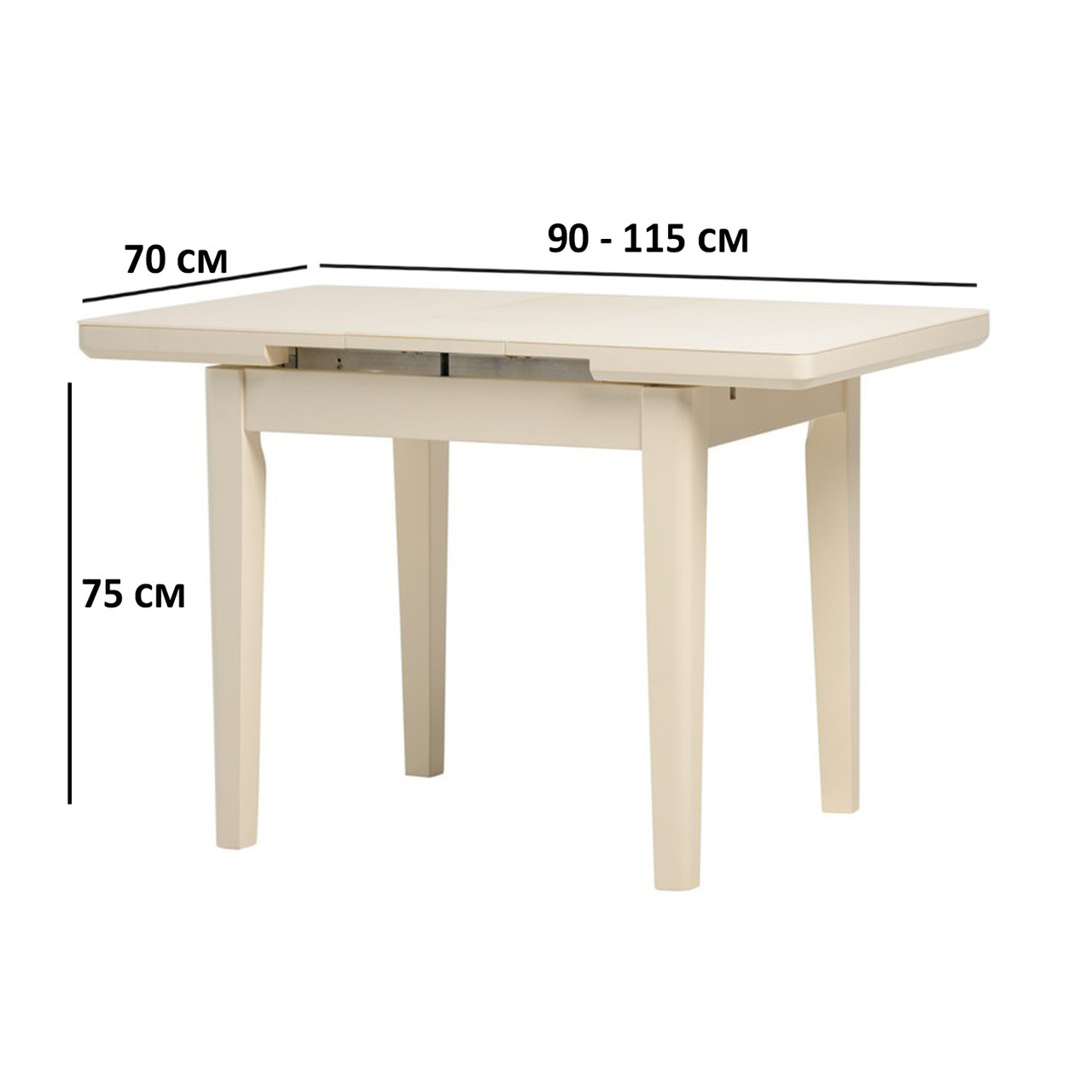 Маленький Кухонный Стол Vetro Mebel ТМ-79 90-115х70см Молочный с ...