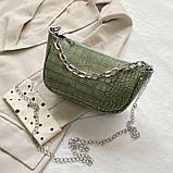 Жіноча маленька сумка крос-боді багет на ланцюжку рептилія зелена, фото 9