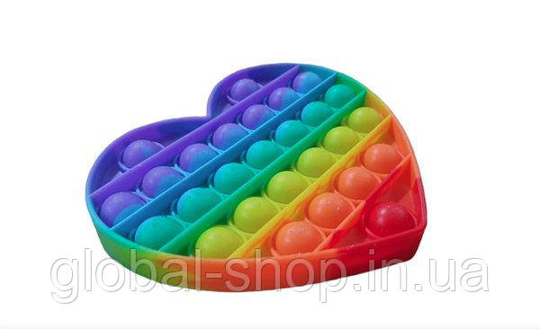 Іграшка-антистрес Pop It Попіт іт серце Райдужний для дітей і дорослих нескінченні бульбашки іграшки-фіджетери