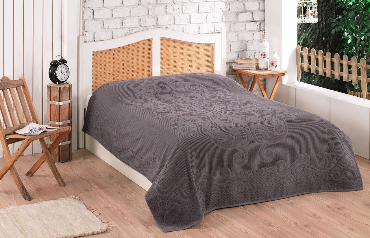 Махрове простирадло покривало півтораспальне 160х220см Nayla темно сірий, фото 1