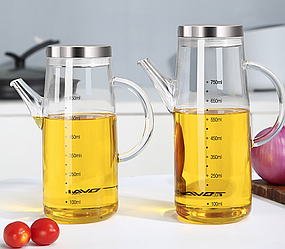 Скляна пляшка для масла та соусів. Модель RD-98912 Пляшка з бамбуковою кришкою , 750 мл