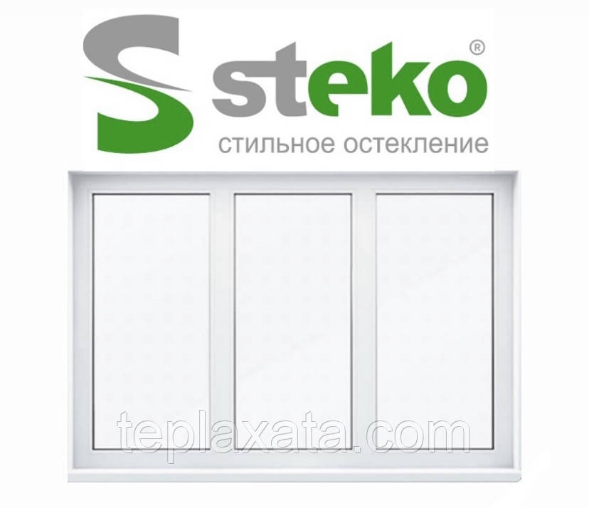 STEKO Вікно глухе металопластикове біле з 2 перегородками 2,0 х 1,5 м