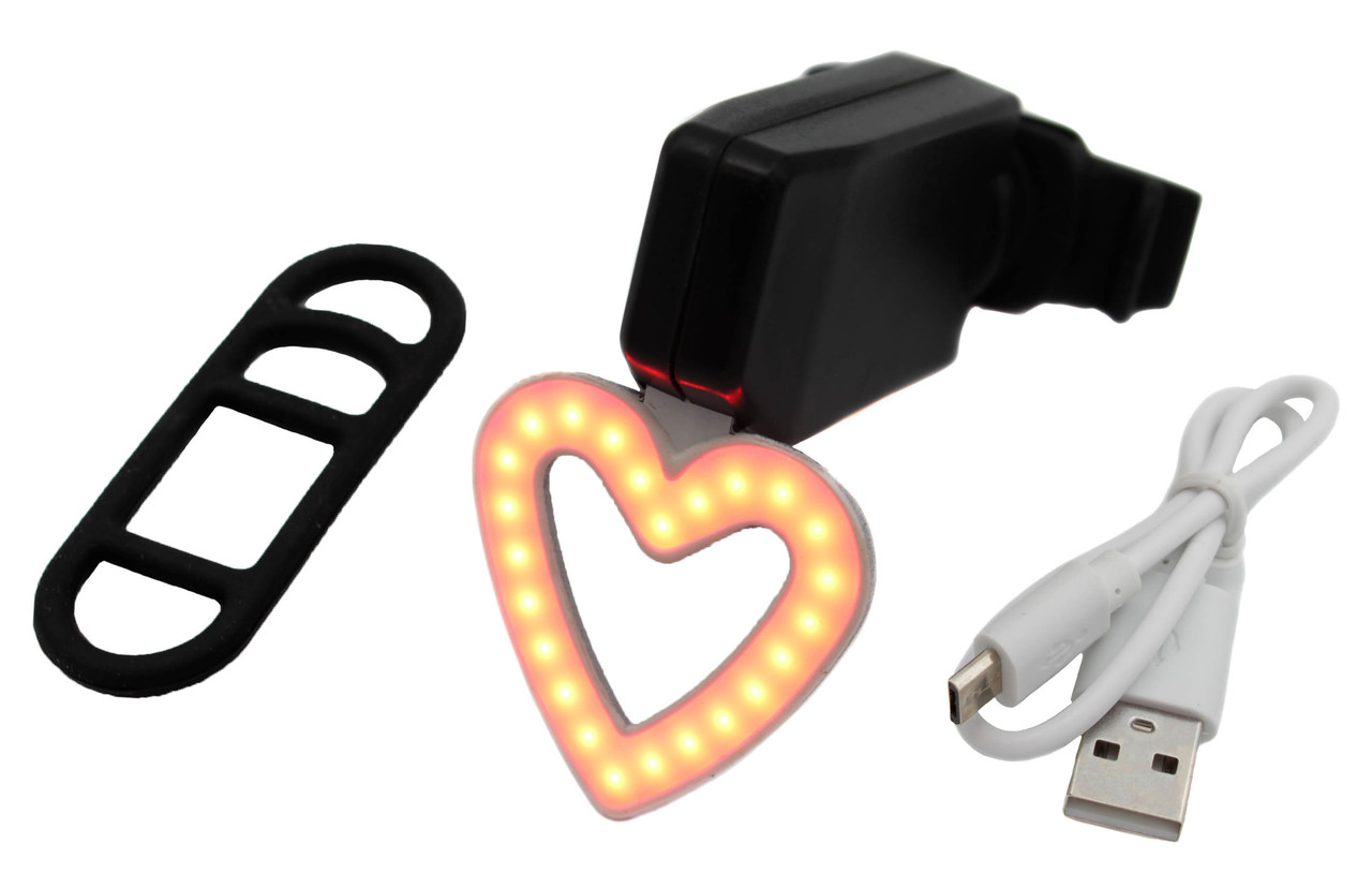 Велосипедний задній ліхтарик мигалка акумуляторний Серце 902 microUSB, фото 1
