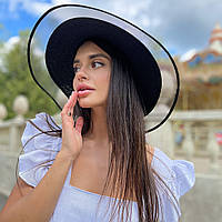 Капелюх жіночий літній з широкими полями та сіткою чорний