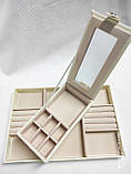 Скринька скриня трансформер на замочку Шкатулка для прикрас з великим дзеркалом колір білий, фото 3