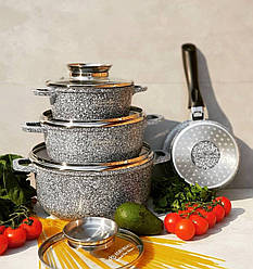 Набір кухонного посуду 9 предметів Edenberg EB-8010 Набір каструль казанів із гранітним антипригарним покриттям