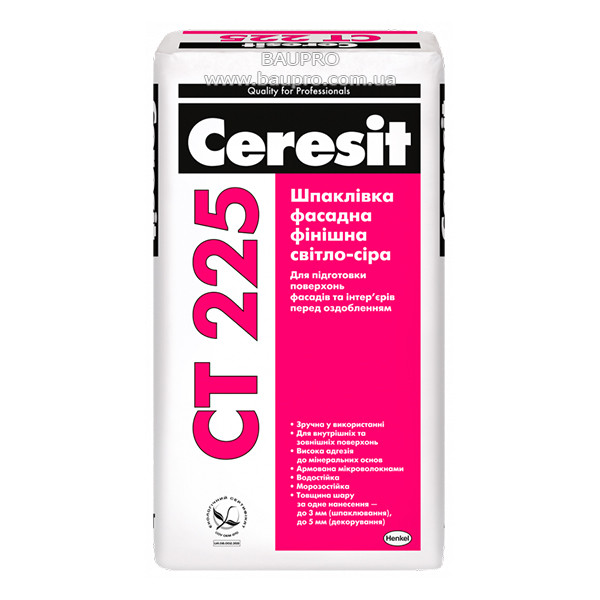 Шпаклівка CERESIT CT 225 фасадна фінішна (світло-сіра), 25 кг