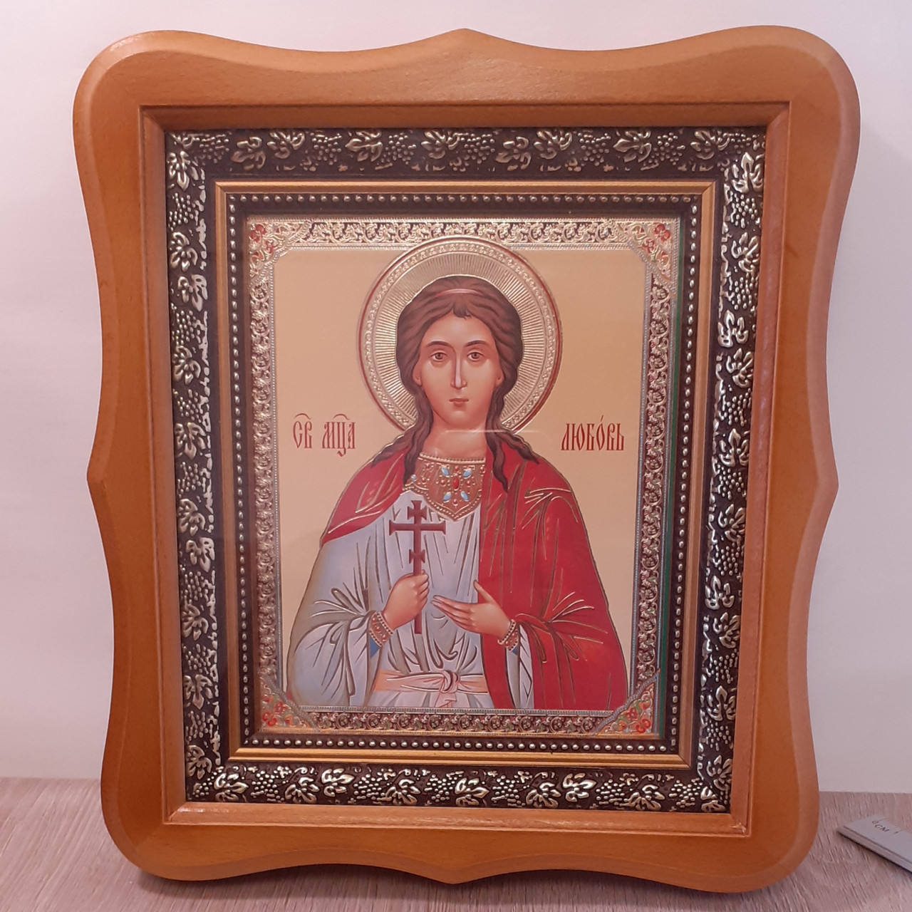 Ікона Любов свята мучениця, лик 15х18 см, у світлому дерев'яному кіоті
