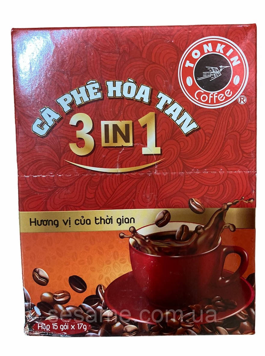 В'єтнамська розчинна кава 3в1 з цукром та вершками instant coffee 3in1 Tonkin 15 пак*17г (В'єтнам)