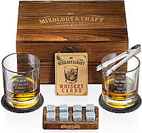 Подарочный набор для виски с бокалами и подставками из камня Whiskey Glass and Stones Set with Wooden Box.
