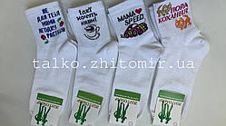 Жіночі шкарпетки бавовняні, білі, з приколами, гумка від п'яти, 22-24 розмір