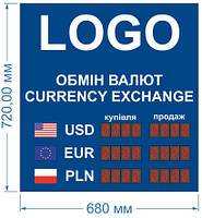 Електронне табло обміну валют (сегменти) — 3 валюти 680х720 мм