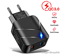 Сетевое зарядное устройство для быстрой зарядки 2 port USB QC3.0 зарядный блок зарядка для телефона смартфона