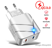 Мережевий зарядний пристрій для швидкого заряджання 2 port USB QC3.0 зарядний блок для телефону смартфона