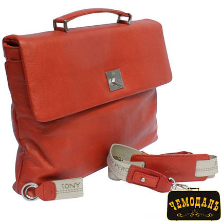 Портфель кожаный Contatto 9160-35 rosso красный, фото 2