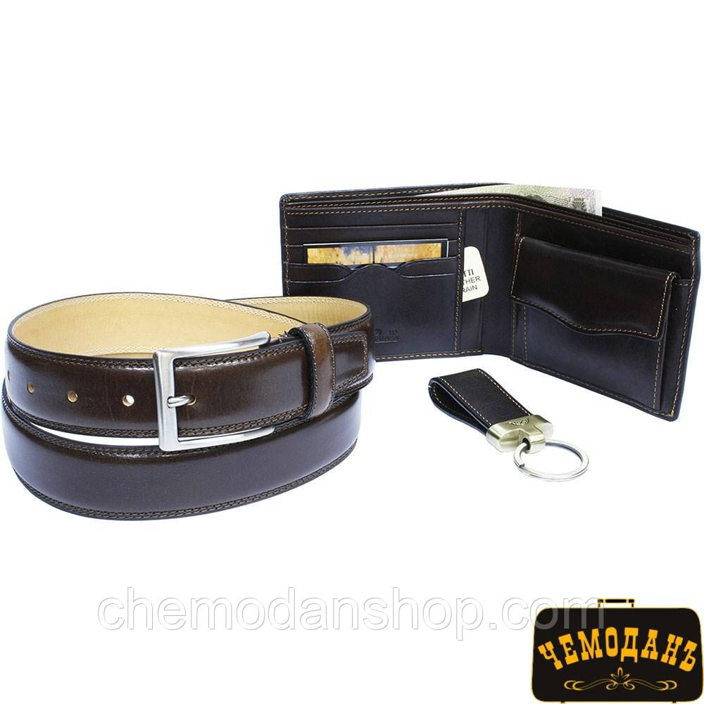 Набір портмоне шкіряне +ремінь +брелок Italico 534+KR133+200/35 moro коричневий Tony Perotti
